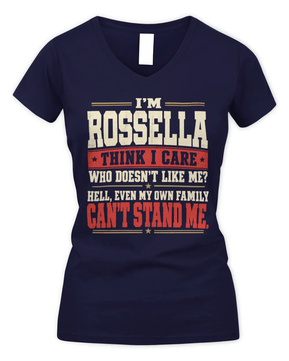ROSSELLA-KTL06-H009 I’m [NAME] – Think I Care? Personalized Funny T-Shirt - Women's V-Neck T-Shirt - Navy