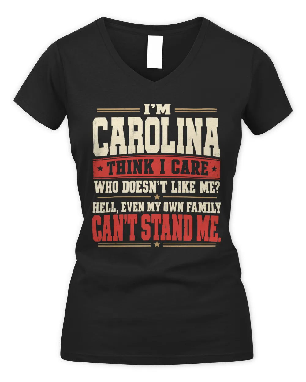 CAROLINA-KTL06-H009 I’m [NAME] – Think I Care? Personalized Funny T-Shirt - Women's V-Neck T-Shirt - Black