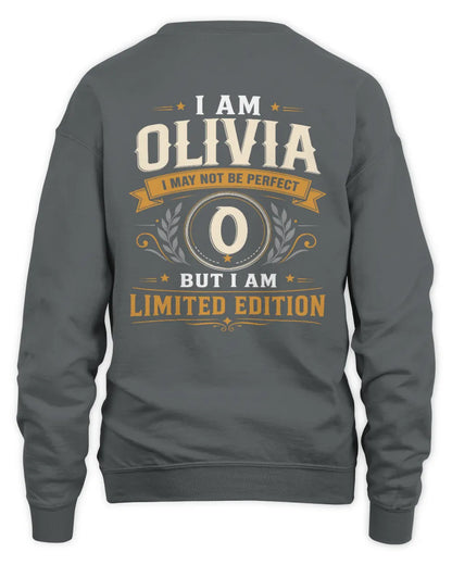 OLIVIA KT88-V9 - Personalized “I Am NAME I May Not Be Perfect, But I Am Limited Edition” - Unisex Sweatshirt - Charcoal