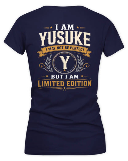 YUSUKE KT88-V9 - Personalized “I Am NAME I May Not Be Perfect, But I Am Limited Edition” - Women's V-Neck T-Shirt - Navy