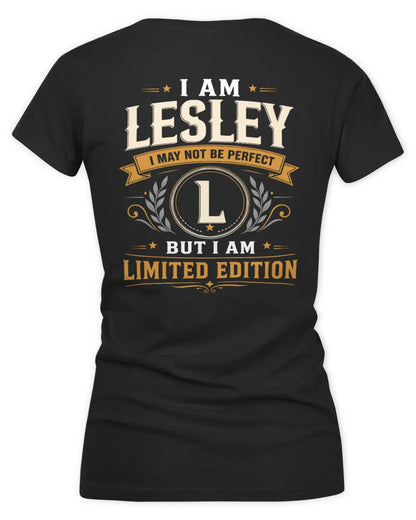 LESLEY KT88-V9 - Personalized “I Am NAME I May Not Be Perfect, But I Am Limited Edition” - Women's V-Neck T-Shirt - Black