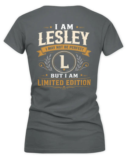 LESLEY KT88-V9 - Personalized “I Am NAME I May Not Be Perfect, But I Am Limited Edition” - Women's V-Neck T-Shirt - Charcoal