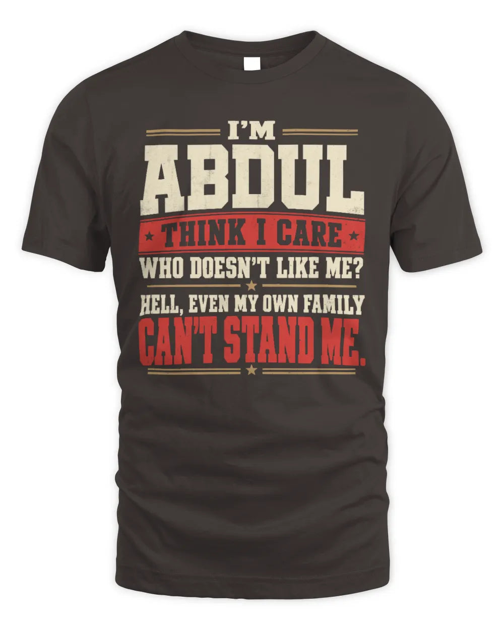 ABDUL-KTL06-H009 I’m [NAME] – Think I Care? Personalized Funny T-Shirt - Unisex Standard T-Shirt - Dark Chocolate