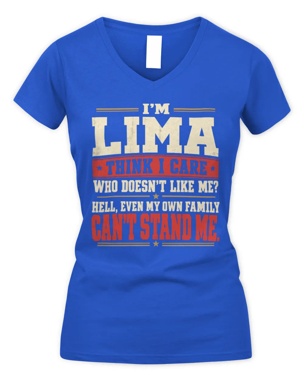 LIMA-KTL06-H009 I’m [NAME] – Think I Care? Personalized Funny T-Shirt - Women's V-Neck T-Shirt - Royal
