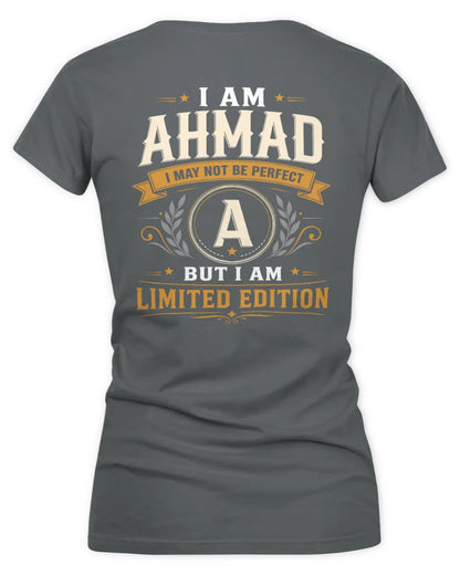 AHMAD KT88-V9 - Personalized “I Am NAME I May Not Be Perfect, But I Am Limited Edition” - Women's V-Neck T-Shirt - Charcoal