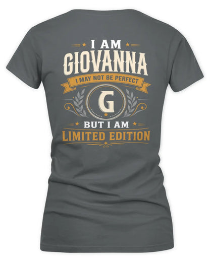 GIOVANNA KT88-V9 - Personalized “I Am NAME I May Not Be Perfect, But I Am Limited Edition” - Women's V-Neck T-Shirt - Charcoal