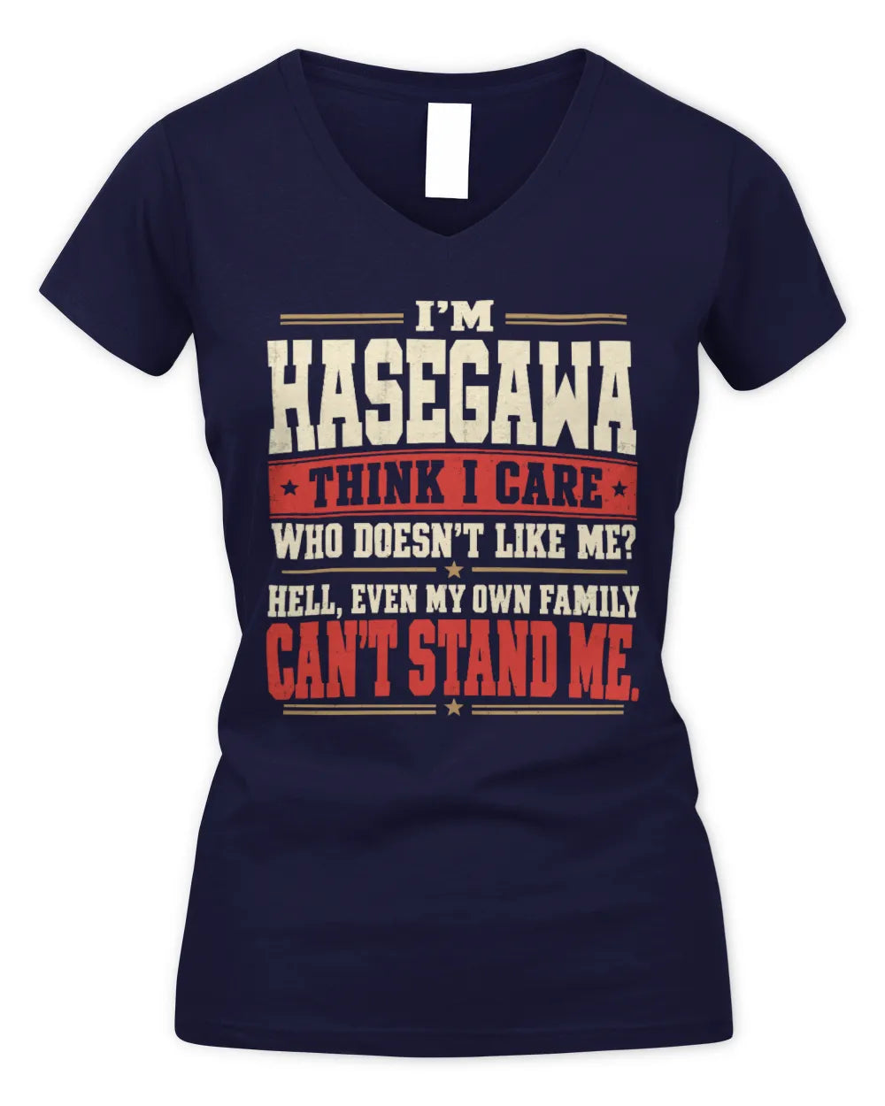 HASEGAWA-KTL06-H009 I’m [NAME] – Think I Care? Personalized Funny T-Shirt - Women's V-Neck T-Shirt - Navy