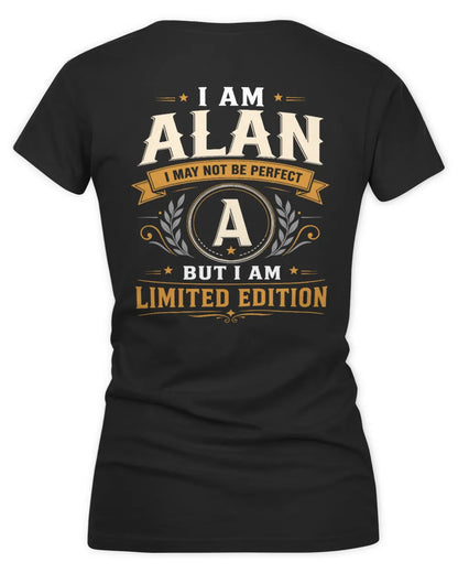 ALAN KT88-V9 - Personalized “I Am NAME I May Not Be Perfect, But I Am Limited Edition” - Women's V-Neck T-Shirt - Black