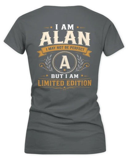 ALAN KT88-V9 - Personalized “I Am NAME I May Not Be Perfect, But I Am Limited Edition” - Women's V-Neck T-Shirt - Charcoal