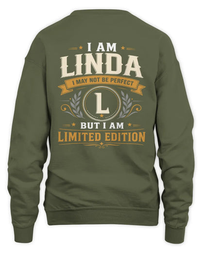 LINDA KT88-V9 - Personalized “I Am NAME I May Not Be Perfect, But I Am Limited Edition” - Unisex Sweatshirt - Military Green