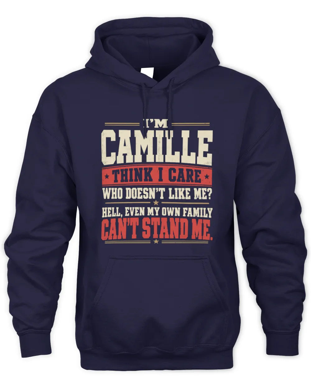 CAMILLE-KTL06-H009 I’m [NAME] – Think I Care? Personalized Funny T-Shirt - Unisex Hoodie - Navy