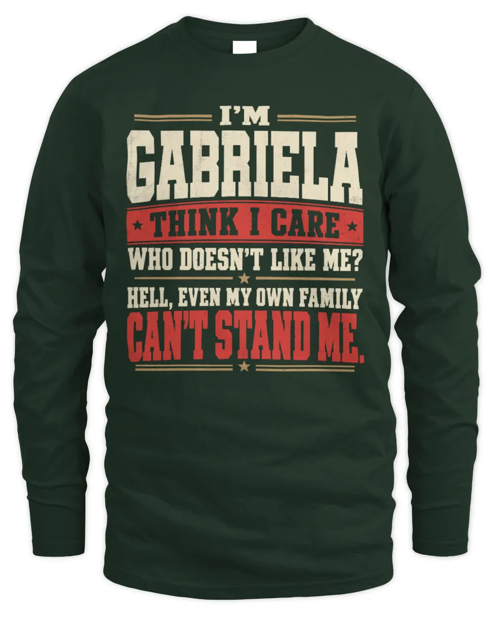 GABRIELA-KTL06-H009 I’m [NAME] – Think I Care? Personalized Funny T-Shirt - Men's Long Sleeved T-Shirt - Forest Green