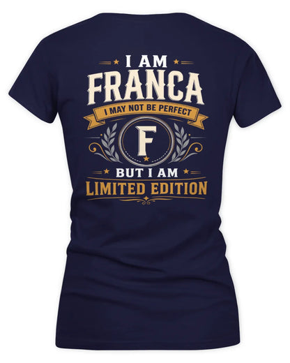 FRANCA KT88-V9 - Personalized “I Am NAME I May Not Be Perfect, But I Am Limited Edition” - Women's V-Neck T-Shirt - Navy