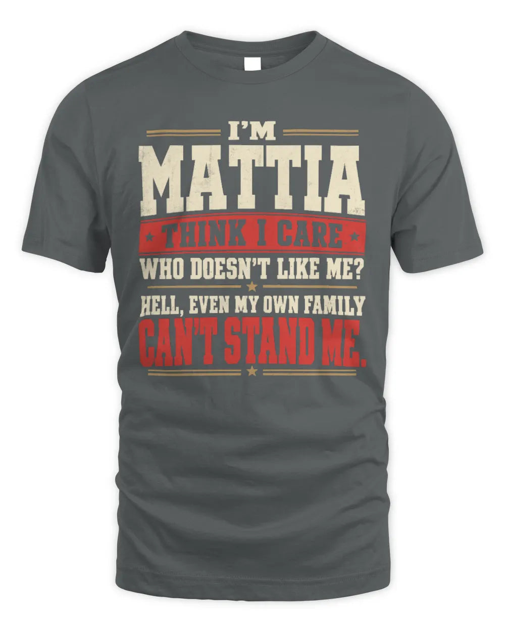 MATTIA-KTL06-H009 I’m [NAME] – Think I Care? Personalized Funny T-Shirt - Unisex Standard T-Shirt - Charcoal
