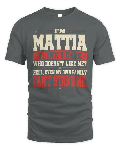 MATTIA-KTL06-H009 I’m [NAME] – Think I Care? Personalized Funny T-Shirt - Unisex Standard T-Shirt - Charcoal