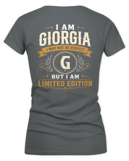 GIORGIA KT88-V9 - Personalized “I Am NAME I May Not Be Perfect, But I Am Limited Edition” - Women's V-Neck T-Shirt - Charcoal